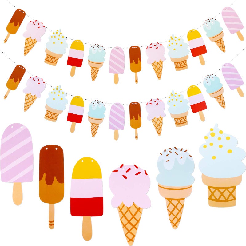 Leinuosen 2 Pack Ice Cream Bar Banner Garland Birthday Party Decorations for Ice Cream Theme Party Baby Shower Wedding Photo Prop Decorations - Image 1